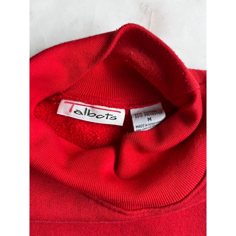 Talbots Vintage Fair Isle Mock Neck 3/4 Sleeve Sweater Red Cotton size medium - Picture 15 of 16